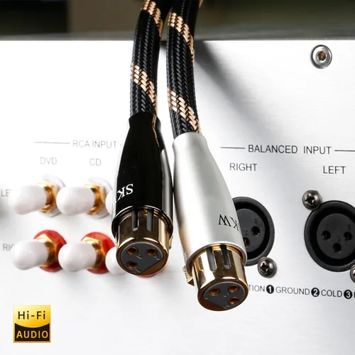 Vista 3 de SKW Un par de cables equilibrados XLR macho a XLR hembra de 3 pines para micrófonos y equipos de estudio, cable blindado trenzado de alta