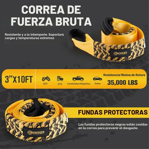 Vista 3 de BUNKER INDUST Correa de Remolque de Servicio Pesado, Correa de Cabrestante Tree Saver de 3 pulgadas x 10 pies, Correas de Recuperación de 35,000