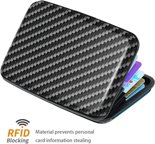 Vista 3 de Mini tarjetero para mujeres u hombres, bloqueo RFID, funda rígida para tarjetas de identificación, cartera de viaje