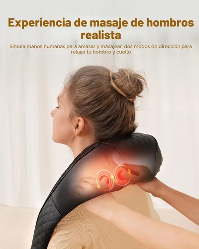 Vista 2 de Masajeador de cuello con calor, masajeador de cuello para aliviar el dolor de tejido profundo, masaje de amasamiento de tejido profundo 4D