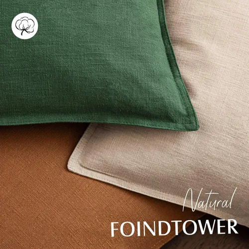 Vista 4 de Foindtower Juego de 2, Fundas Decorativas de Almohada de Lino Sólido Suaves Fundas de Cojín Europeo de Acento Estilo Granja Neutral para Silla Sofá
