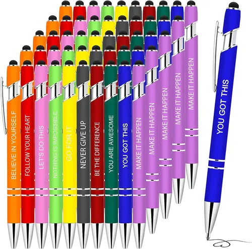 Vista 3 de 9 bolígrafos inspiradores con punta de lápiz capacitivo, con citas motivacionales, bolígrafos para compañeros de trabajo y estudiantes, bolígrafos