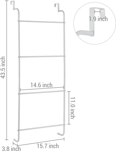 Vista 5 de MyGift - Toallero de pared en forma de escalera de metal (4.0 pies), color negro Space Saving Over Shower Door Drying Rack for Towels & Blankets
