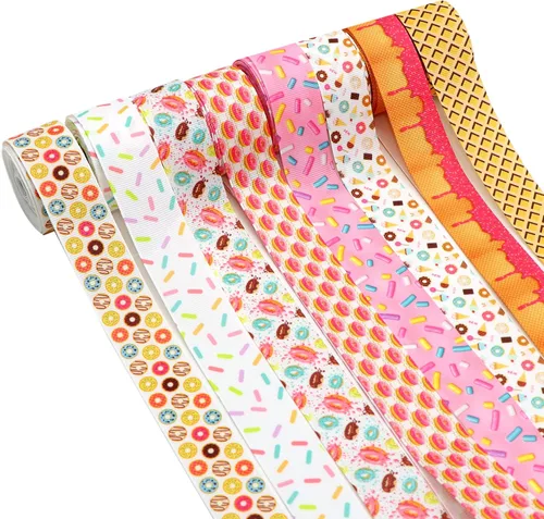 Vista 2 de David accessories Cinta de grogrén de rosgrén de 1 pulgada de ancho x 40 yardas en total, 8 rollos de 5 yardas para bricolaje hecho a mano, lazo