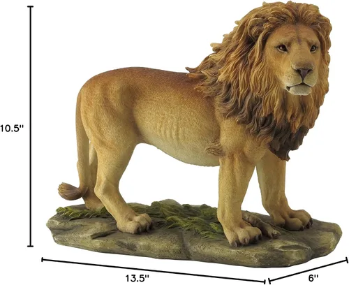 Vista 2 de Unicorn Studio WU74800AA - Figura de león sobre hierba verde en ocre y siena, 13.5 pulgadas de longitud