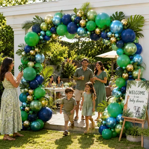 Vista 4 de Kit de guirnalda de globos azules y verdes de 134 piezas, kit de arco de globos azul marino, verde oscuro y dorado con globos cromados metálicos