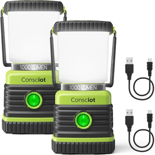 Vista 10 de Linterna de camping LED recargable, luces de camping Consciot, 1000 lúmenes, 4 modos de luz, banco de energía de 4400 mAh, luces de tienda