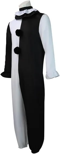 Vista 4 de ACEOROWO Terrifier - Disfraz de payaso negro y blanco, traje de asesino Terrifier para Halloween, con máscara