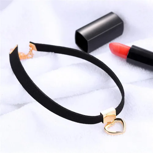 Vista 4 de PAURO Gargantilla de cinta de terciopelo negro para mujer con dije de anillo tórico dorado y plateado clásico