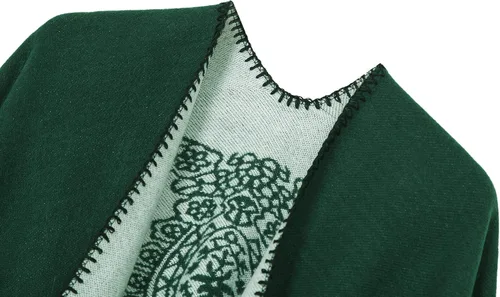 Vista 32 de Chales cálidos para mujer, cárdigan con frente abierto, estilo vintage, poncho