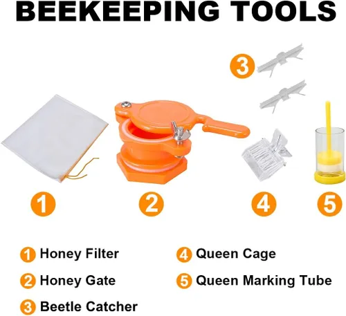 Vista 4 de Honey Lake Suministros de apicultura Kit de iniciación para ahumadores de abejas, 16 piezas, kit de iniciación de mantenimiento de abejas, todo