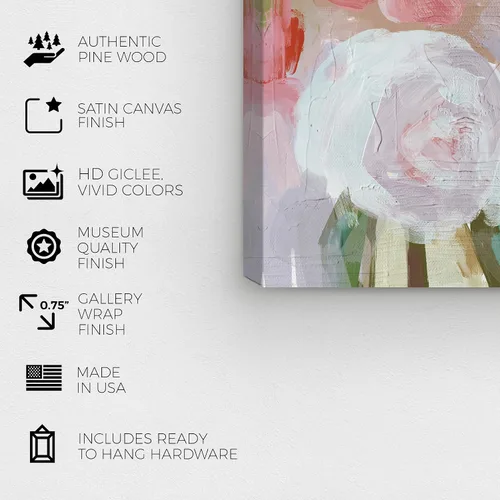 Vista 7 de Wynwood Studio Lienzo abstracto y contemporáneo envuelto, follaje floral rubor, arte de pared para sala de estar, dormitorio y baño, 30 x 30