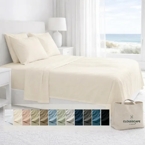 Vista 59 de Cloud Scape Linen - Juego de sábanas de algodón egipcio de doble capa, tamaño individual, tejido de satén de fibra larga, juego de 3 piezas, ropa