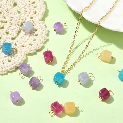 Vista 7 de Ipotkitt 100 dijes de chakras de piedra teñida de dolomita natural de colores mixtos para hacer joyas, collares, aretes