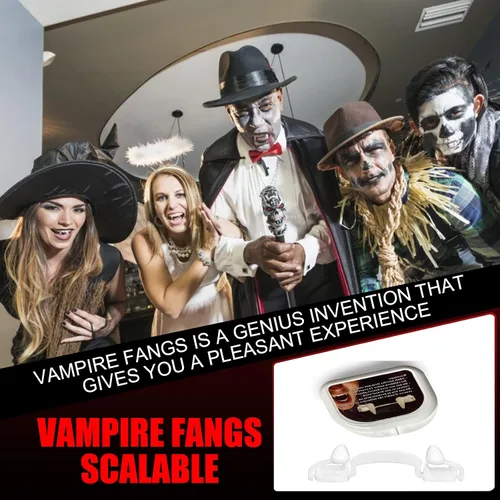 Vista 6 de Wonsunss Colmillos de vampiro, dientes retráctiles de Halloween, espeluznantes colmillos falsos de vampiro para niños y adultos, dientes falsos
