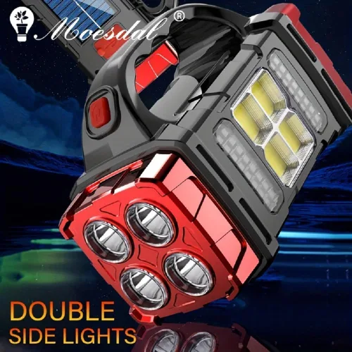 Vista 3 de IFTHFOUR Linterna Solar de Altos Lúmenes - Luz de Trabajo LED con USB-C Recargable, Impermeable, Linterna y Farol Multifunción para Acampar, Rojo