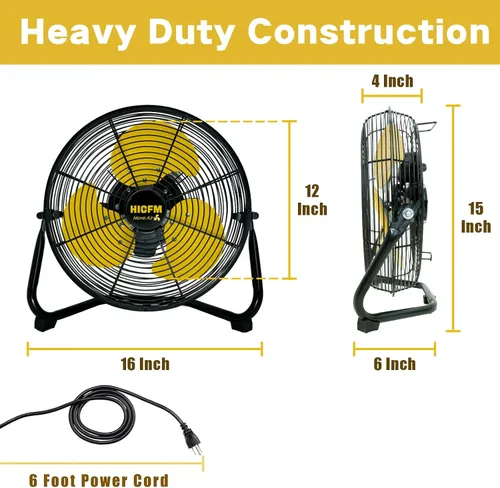 Vista 5 de HiCFM Paquete de 2 ventiladores de piso portátiles de 12 pulgadas, ventiladores industriales de metal de 3 velocidades con inclinación de 110°