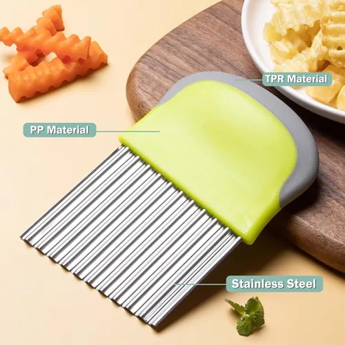 Vista 5 de FANTEXY Cortador de arrugas para verduras, cortador de patatas para papas fritas, hoja de acero inoxidable, cortador de papas fritas y arrugados