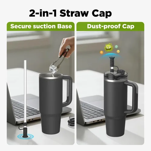 Vista 2 de 6 piezas de tapas con base de succión para pajitas, 0.4in/10mm, topper para pajitas para vaso Stanley 30/40 oz, negro 6 tapas de silicona