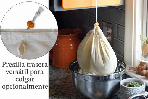 Vista 4 de Bolsa coladora de yogur griego, algodón orgánico (16 x 9 pulgadas) / alternativa a estopilla reutilizable