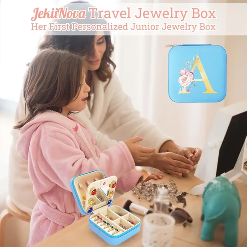 Vista 6 de Estuche de joyería de viaje, organizador de joyas con monograma, caja de joyería de viaje con espejo, regalos de cumpleaños para mujeres, madres
