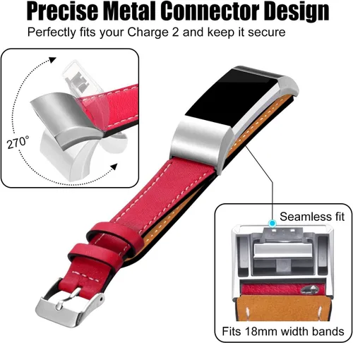 Vista 2 de Replacement Leather Band Compatible for Fitbit Charge 2/5/6, Classic Genuine Leather Wristband for Men Women