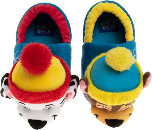Vista 4 de Nickelodeon Paw Patrol and Sponge Bob Squarepants Zapatos de casa Chase y Marshall para niños pequeños Zapatillas de casa de felpa, ligeras