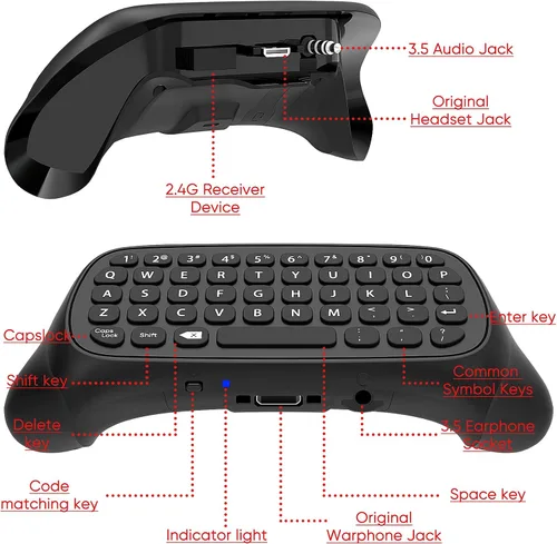 Vista 5 de Teclado de control para Xbox Series XSeries SOneSController MENEEA Mini Game Chatpad Teclado con audioconector de auriculares de 0138in y accesorios