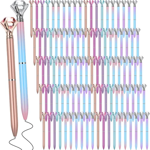 Vista 12 de Sherr Paquete de 100 Bolígrafos de Diamante de Cristal Grandes Bonitos Bolígrafos de Punta Retráctiles con Pedrería de Cristal Brillante Gemas Negro