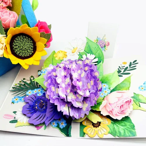 Vista 3 de Paquete de 5 tarjetas emergentes de flores, tarjetas de felicitación 3D, surtido para mujeres u hombres en todas las ocasiones, aniversario, día