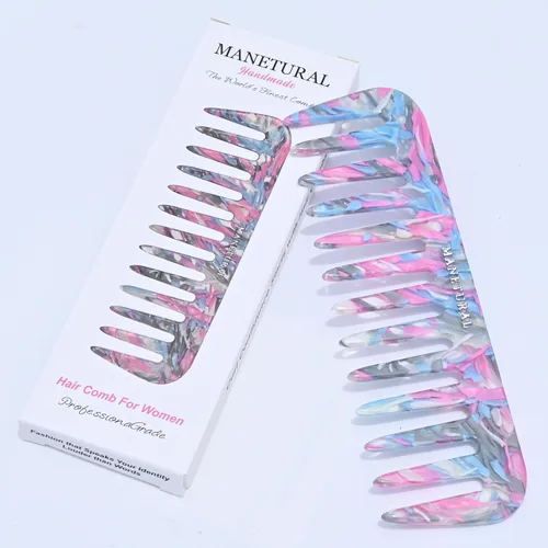Vista 3 de Peine de dientes anchos S1, ligero, apto para viajes y diseño elegante para cabello sin enredos (azul rosa)