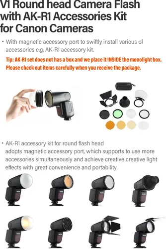 Vista 3 de Flash de cámara Godox V1 V1C con kit de accesorios AK-R1 para Canon