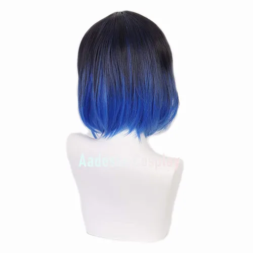 Vista 4 de Aadesso Anime Kimetsu no Yaiba Hashibira Inosuke Cosplay peluca negro degradado azul pelucas sintético Halloween pelo