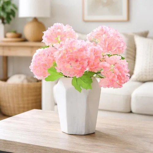 Vista 4 de FiveSeasonStuff 6 Real Touch Hydrangea Artificial Flowers, Blush Pink