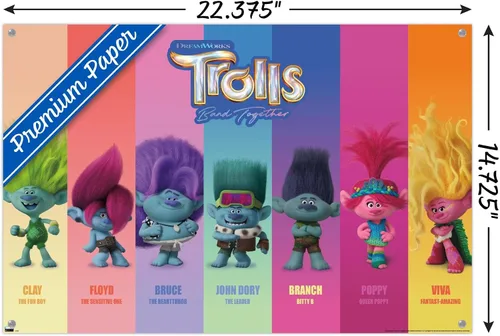 Vista 3 de Trends International Trolls: Band Together - Póster de pared Perfect Harmony, 14.72 x 22.37 pulgadas, paquete de póster premium y alfiler