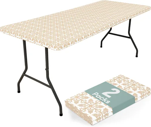 Vista 36 de Misaya - Mantel de vinilo rectangular, mantel elástico con respaldo de franela, 100% impermeable, cubierta de plástico para mesas plegables de 4
