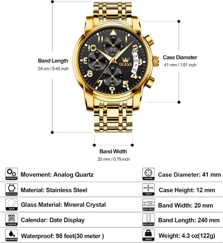 Vista 5 de OLEVS Reloj cronógrafo para hombre, esfera grande, multifuncional, fácil de leer, de acero inoxidable, analógico, de cuarzo, con fecha, de lujo