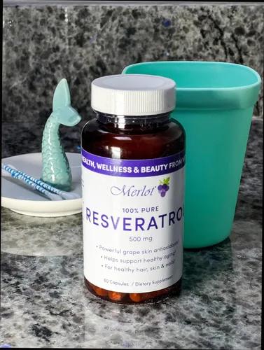 Vista 4 de Merlot Cápsulas de Resveratrol de 500 mg – 60 unidades – Beauty Within Suplemento antienvejecimiento sin OMG sin gluten – Hecho en Estados Unidos