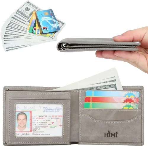 Vista 2 de Billetera para hombrecon RFID bloqueo plegable en 3, piel genuina, cartera con 2ventanas para identificación