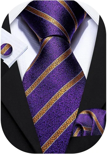 Vista 206 de Barry.Wang Juego de corbatas para hombre, corbata de seda a rayas, tejido a cuadros, gemelos formales, negocios, boda