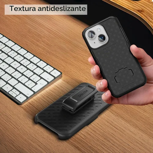 Vista 9 de MOTIVE - Funda para iPhone 14 con clip para cinturón, rígida, función atril, 6.1 pulgadas