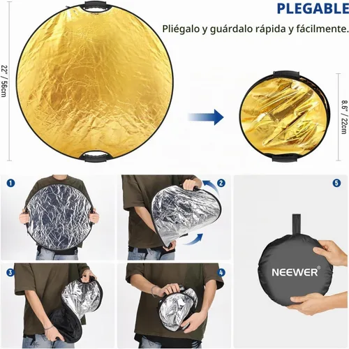 Vista 7 de NEEWER Reflector de luz de 22 pulgadas con abrazadera y agarres de mano, 5 en 1 plegable multi disco fotográfico reflector