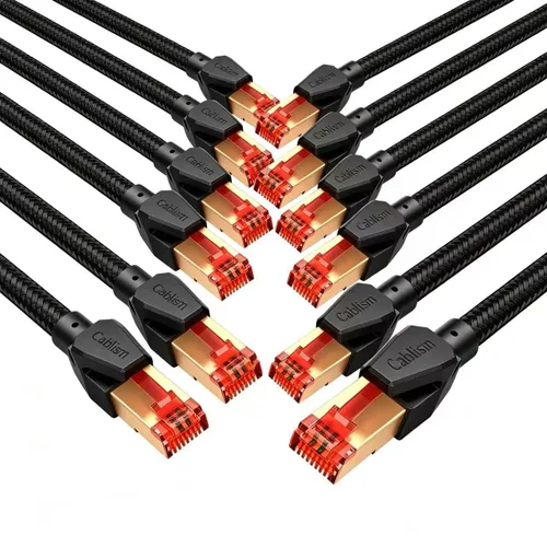 Vista 8 de Cable Ethernet Cat 8 de 1 a 6 unidades, corto, resistente, de alta velocidad, cable de red LAN chapado en oro, RJ45 de 40 Gbps 2000 MHz, compatible