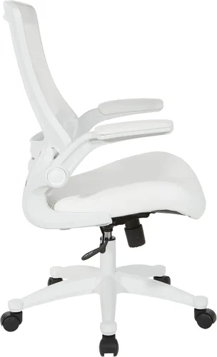 Vista 3 de Office Star - Silla de oficina con respaldo de pantalla blanca ventilada con brazos abatibles acolchados de color con base de nailon blanco, piel