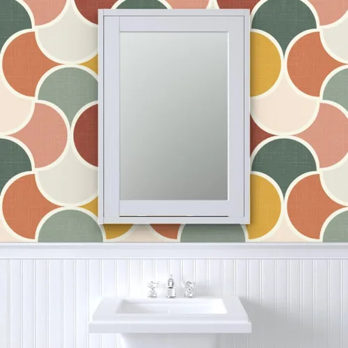 Vista 9 de Muestras de papel tapiz para despegar y pegar, tonos de tierra geométricos bohemios, terracota, rojo, rubor, rosa, salvia, verde, desierto