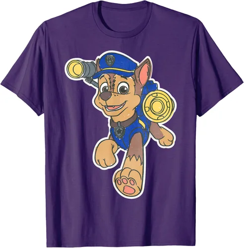 Vista 102 de Paw Patrol Chase Character Patch - Camiseta negra de manga corta con cuello redondo y ajuste clásico, talla S Negro