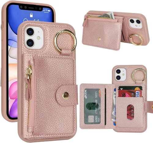 Vista 52 de Funda para iPhone 14 Plus con tarjetero, color negro Funda con cremallera y ranura para mujer y hombre