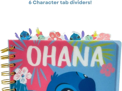Vista 2 de Cuaderno de Disney Stitch con pestañas "Ohana", encuadernado en espiral, 144 páginas a rayas, 20 x 18 cm, Azul