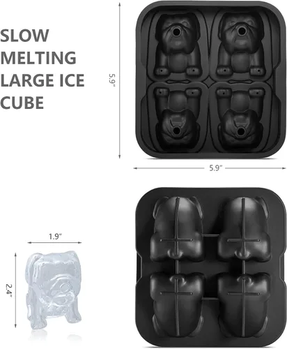 Vista 3 de Nax Caki Bulldog Gifts - Molde para cubitos de hielo 3D Bulldog con formas divertidas, molde de hielo grande de 2.4 pulgadas, bandejas de cubitos