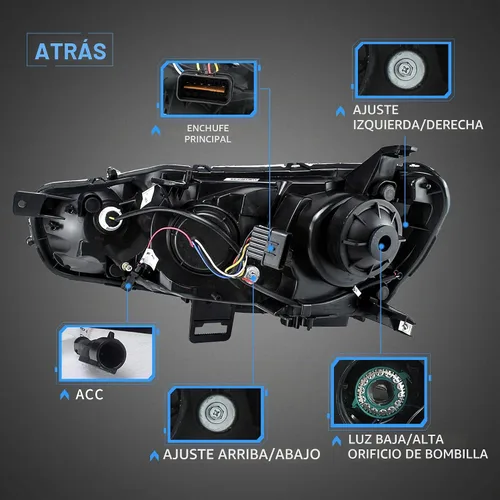 Vista 4 de VLAND Faros LED Compatibles con Mitsubishi Lancer & EVO X 2008-2020 Conjunto de lámpara delantera con proyector con lente ahumada con secuencial